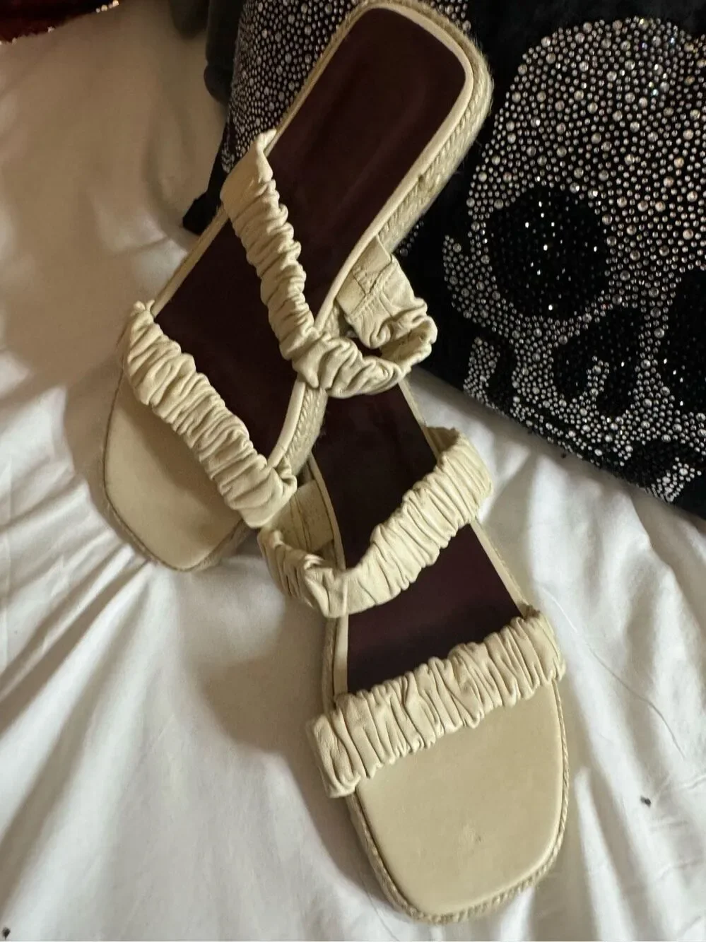 Staud maya ruched slip on espadrille sandals l flats - shoes sz 10/11 41